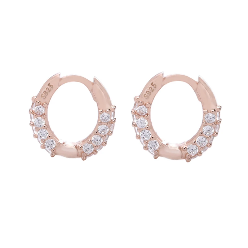 Full Stone Rose Gold Moonmory реальные 925 пробы серебра Huggie серьги в виде колец, с камнями серьги-кольца с камнями для Европейский Для женщин вечерние ювелирные изделия - Окраска металла: Full Stone Rose Gold