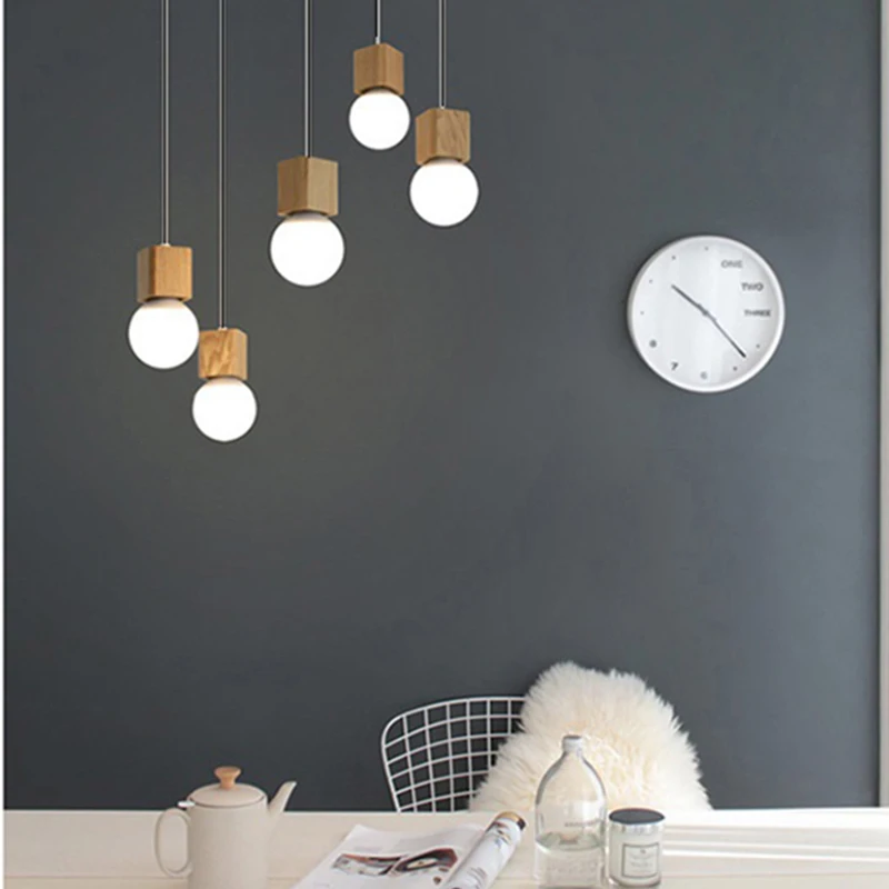 

Simple Nordic personality decoration small chandelier solid wooden lamp home LED ceiling light indoor creative pendant lustre