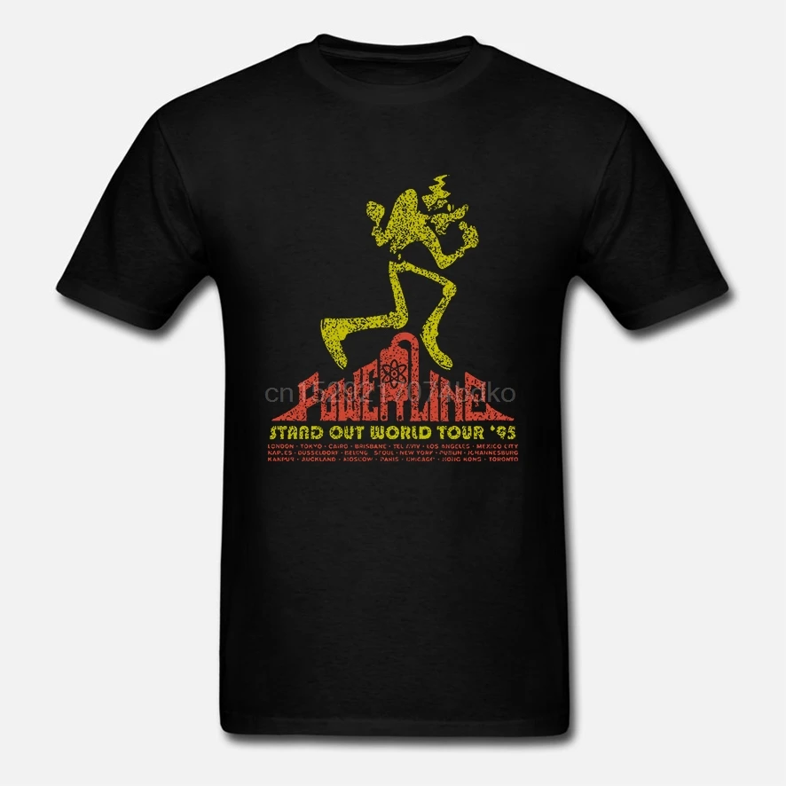 Powerline World Tour 90s Классическая игра мужская черная футболка футболки одежда| |