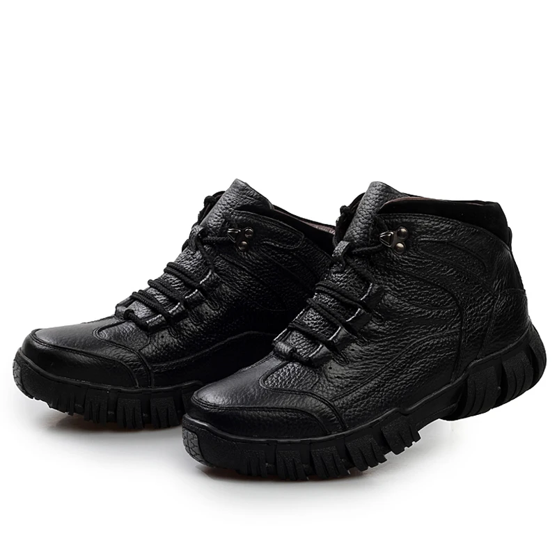 JUNJARM очень теплые зимние мужские ботинки из натуральной кожи Мужская зимняя