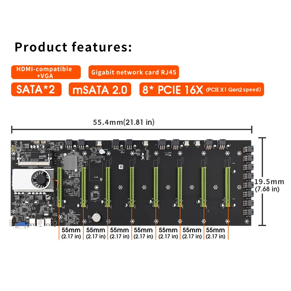 

Computer Motherboard 8 PCI-E 16X Slots Mining Motherboard with Integrated CPU DDR3 Memory Low Power Consumption
