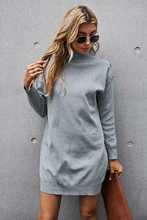 2021 outono inverno cinza malha vestido pulôver gola alta cor sólida manga longa causal vestido 2021 moda básico feminino wear (4)