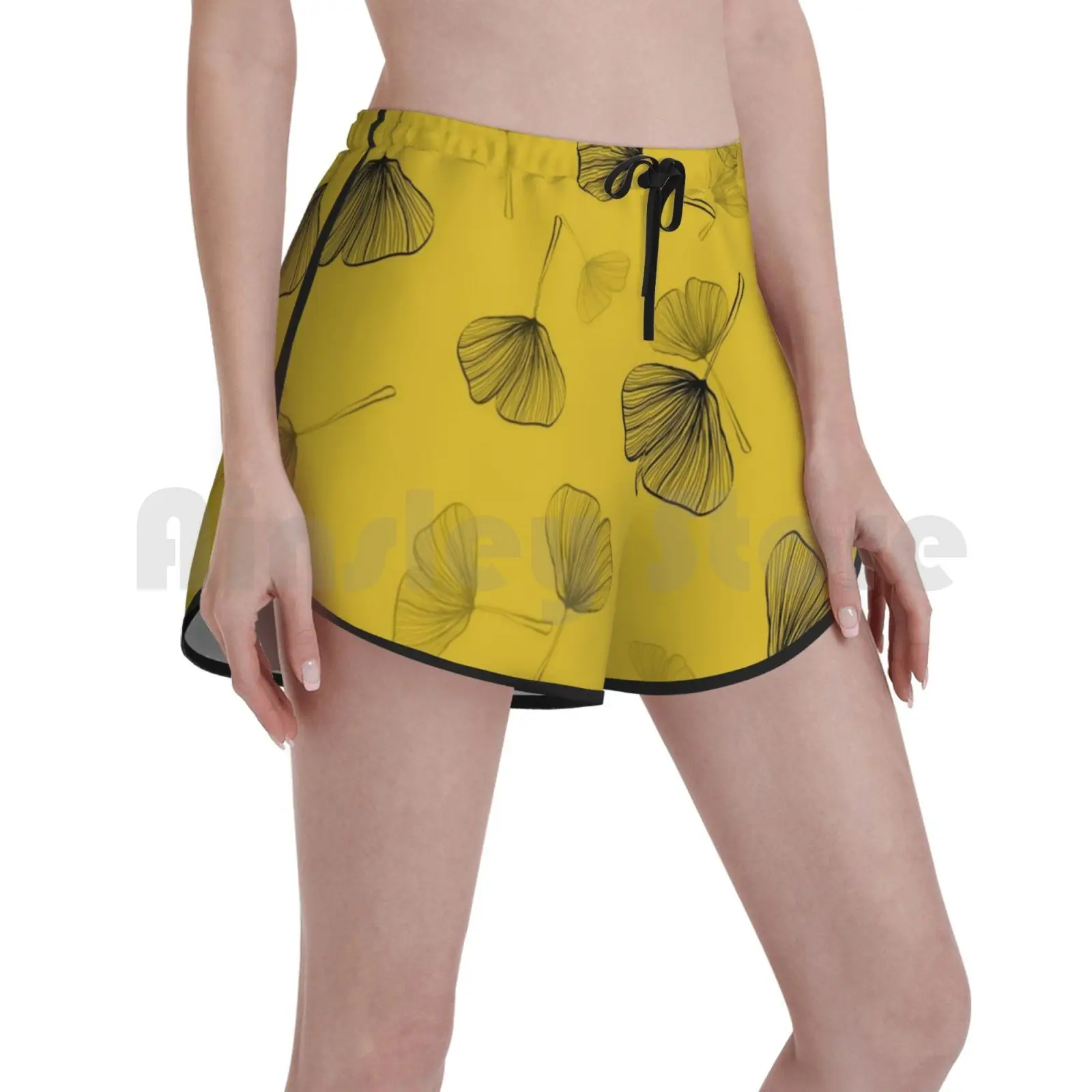 

Yellow Ginkgo Swim Shorts Women Beach Shorts Yellow Ginkgo Biloba Plant Leaf Leaves Plants Nature Natural Green