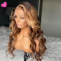 elia highlighs lace front wig body wave hair wigs remy brazilian 100 human hair pre plucked transparent for black women side