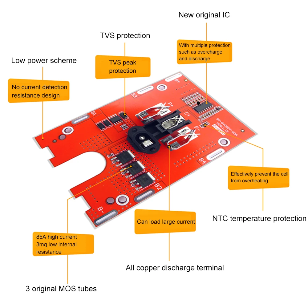 

18650 Lithium Battery Protection Board 65A High Power 5 Strings 21V
