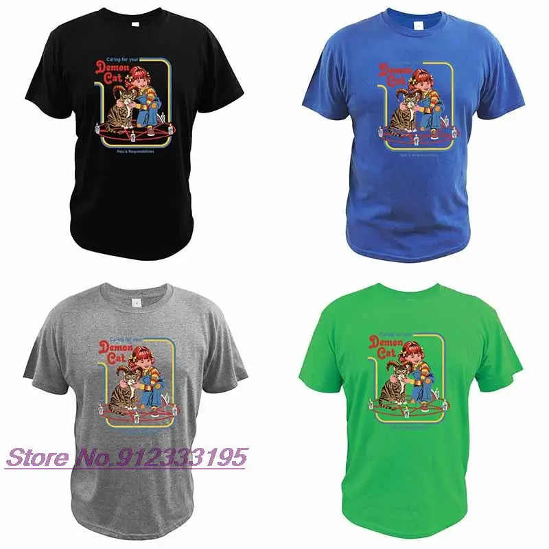 Caring For Your Demon Cat T Shirt Devil Halloween Tshirt 100% Cotton Soft Breathable Satan Retro Tee Tops