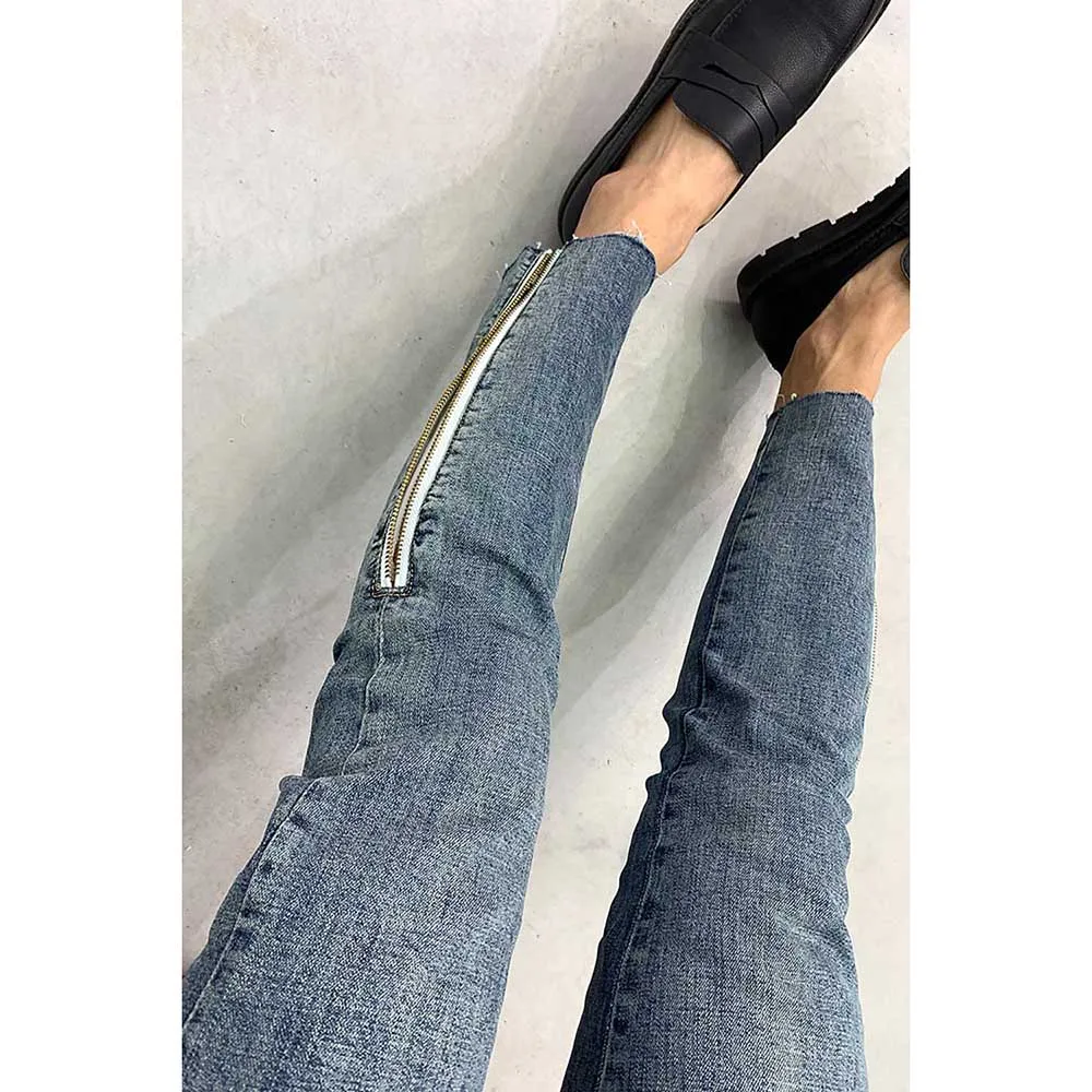 New Fashion Skinny Jeans Men's Casual Denim Streetwear Trousers Ankle Zipper Design Raw Edge Slim Fit Pants Clothing