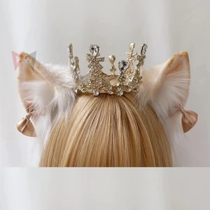 Новый Белый Кот Корона уши и сердечком и повязка на голову, комплект ручной работы для KC Косплэй вечерние игровой костюм аксессуары индивидуальный заказ