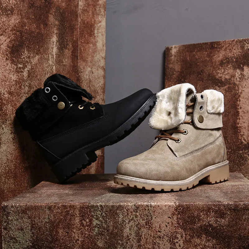 Winter Snow Boots Women Warm Plush Womens Ankle Vintage Fashion Women's Shoes With Fur Turned-over Edge | Обувь