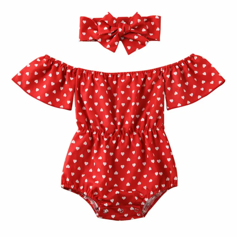 

AA 2Pcs Newborn Baby Girls Bodysuit Off Shoulder Jumpsuit Bodysuit 2PCS Outfits Clothes Princess Clothes