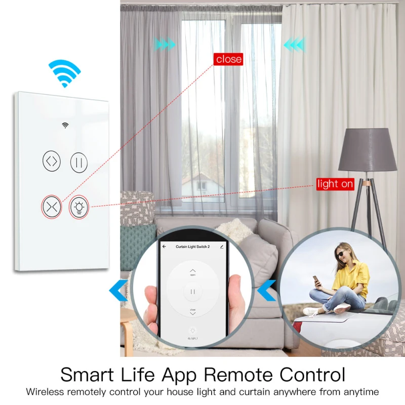 

Tuya Smart WiFi RF Glass Panel Curtain Light Touch Switch Smart Life App Remote Voice Control Google Home Alexa Voice Control