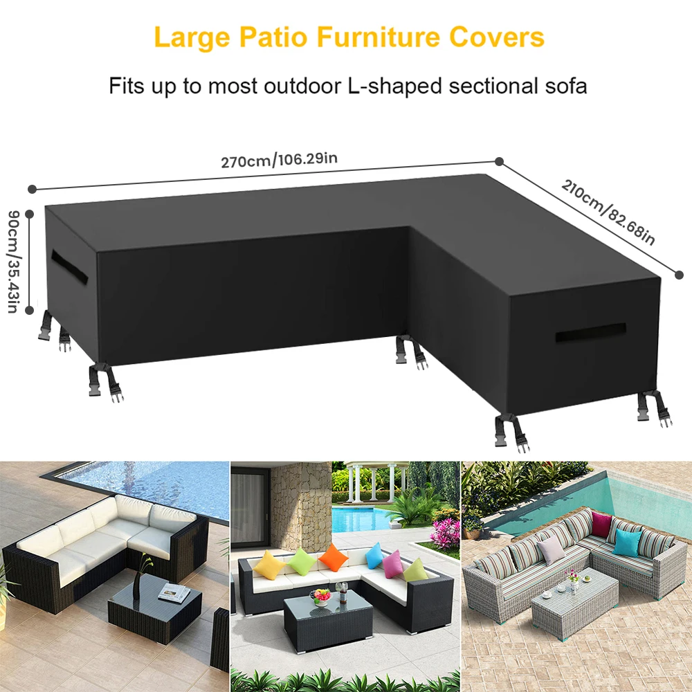 

L-Shape Outdoor Garden Furniture Protective Cover Windproof Washable Sunscreen beach Settee Sofa Couch Protector Accessories