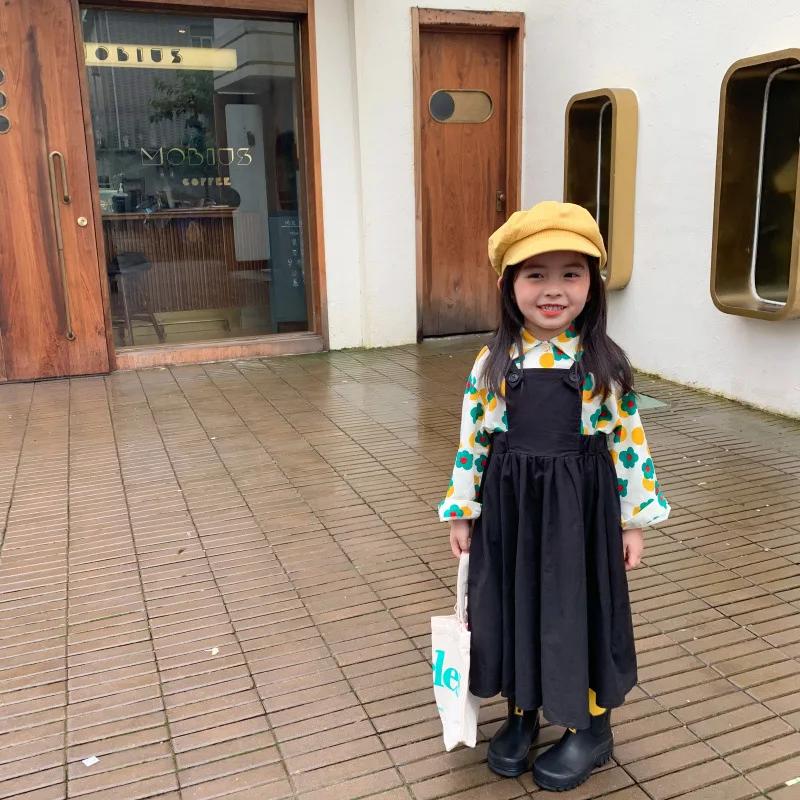 

Girls' Autumn Dress 2020 New Fashion Solid Color Cotton Japanese Black Toddler Girl Suspender Dress