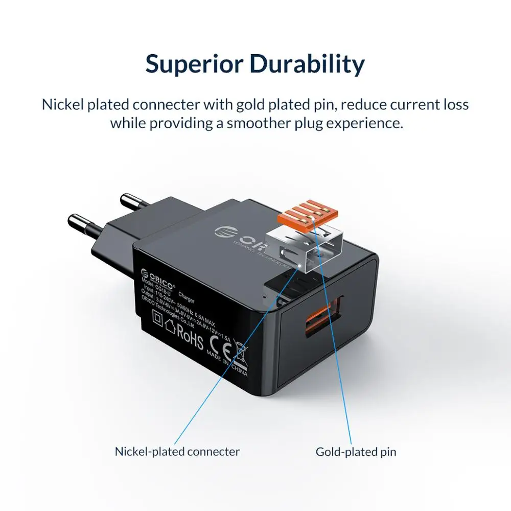Дорожное зарядное устройство ORICO 18 Вт QC 3 0 2 USB быстрое штепсельная вилка