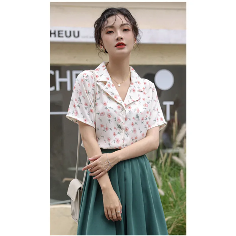 

Real shot 2021 new fashion temperament suit collar loose short-sleeved casual shirt top women