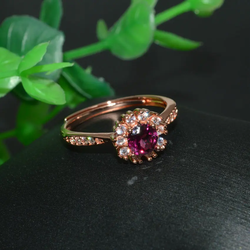 

High Quality S925 Sterling Silver Rose Gold Plaitng Natural Gatnet Setting Bridal Rings Fine Women Wedding Jewelry Gift 10pcs