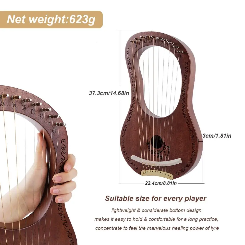Lyre Harp Vangoa 10 СТАЛЬНАЯ ВЕРЕВКА из красного дерева Lye Maple Bridge с мягкой сумкой для