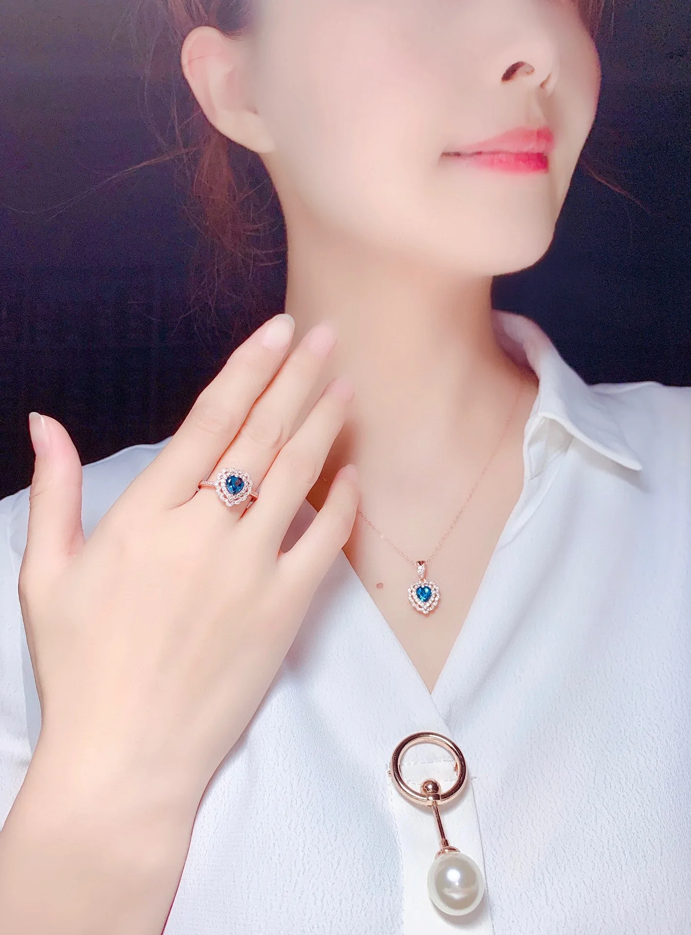 

Natural London Blue Topaz Sapphires Pendants Rings Sets For Women Romantic Titanic Heart of Ocean Necklaces Jewelry Sets