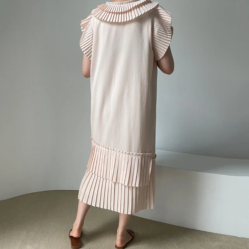 

Summer French New Style Fashion Temperament Vestidos Female Lapel Frill Stitching Loose Flying Sleeve Midi Dress KK702