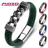 unisex charm bracele retro bangles for men and women genuine leather stainless steel clasp green hot sale fashion jewellry