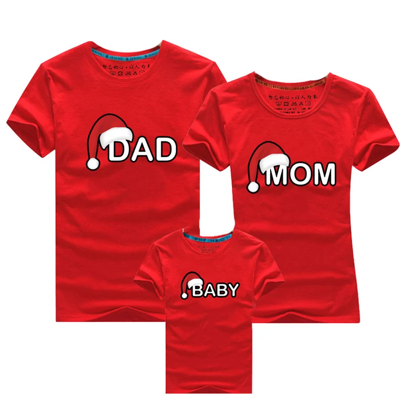 Red Dad Mom Baby Christmas Clothing Family Matching Outfits Clothes Mother Daughter Father Son Look Mommy and Me T-Shirt Set - Цвет: Red