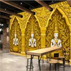 3D рельефная статуя золотого будды религиозная роспись обои тайская кухня ресторан промышленный Декор Фон настенная бумага 3D