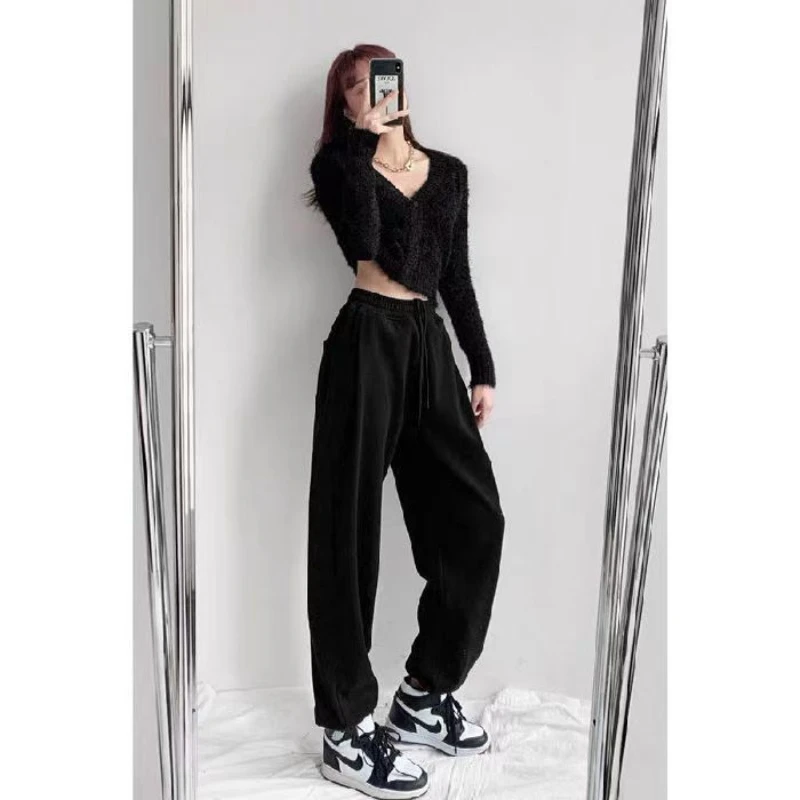

Girls Summer Thin Pants Female Elastic Waist High-waist Straight-leg Sports Bottoms Solid Loose Casual Trousers Korean