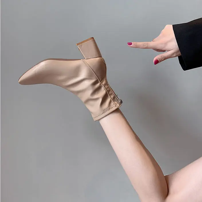 

Shoes Woman Fleece-Lined Boots Women's Chunky-Heel Autumn Winter Ankle Boots Mid-Heel Martin Boots Square Head Stretch-Luxury