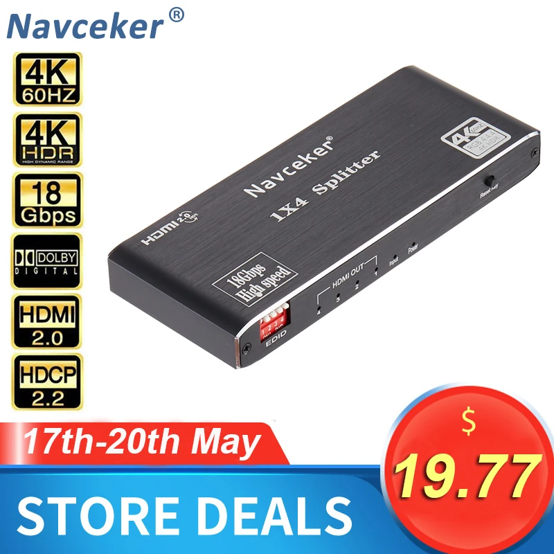 Сплиттер HDMI Navceker 4K 1x2 сплиттер 1x4 60Hz HDR видеосплиттер переключатель HDCP 2 для