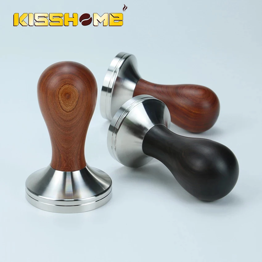 

304 Stainless Steel Base Solid Wood Handle Tamper 49 51 53 58mm Coffee Powder Hammer Barista Espresso Customized Accessory Tool
