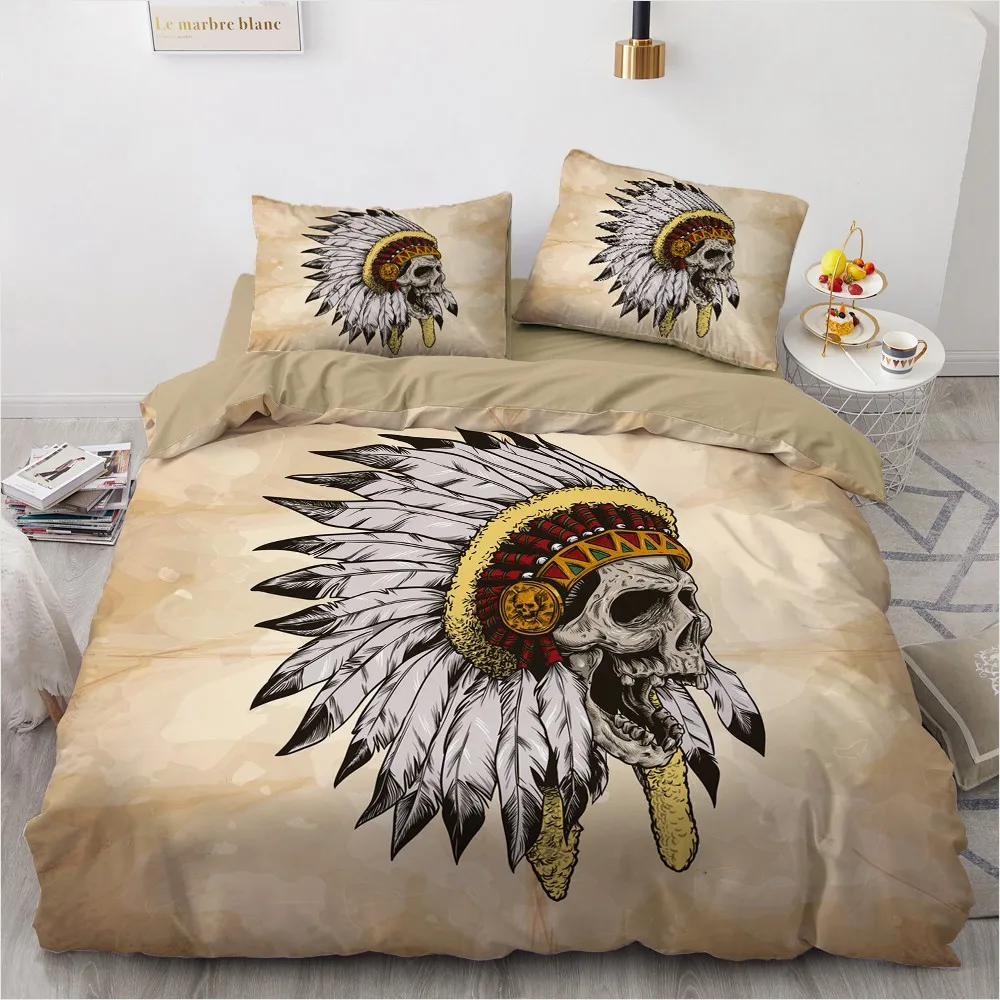 

3D Custom Design Modern Duvet Cover Sets White Bed Pillow Covers 200*230cm Full Twin Double Size Fashion Skull Bedclothes
