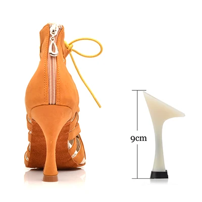 Brown 9cm Black Suede Latin Dance Shoes Ladies High Heel Brown High Banded Ballroom Dance Shoes Stage Performance Party Indoor Soft Bottom - Цвет: Brown 9cm
