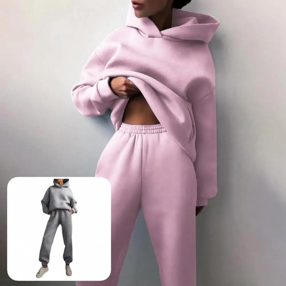 

Sweatshirt Suit Hooded Casual Soft Loose Mid Waist Pants Suit Lady Hoodie Suit for Traveling