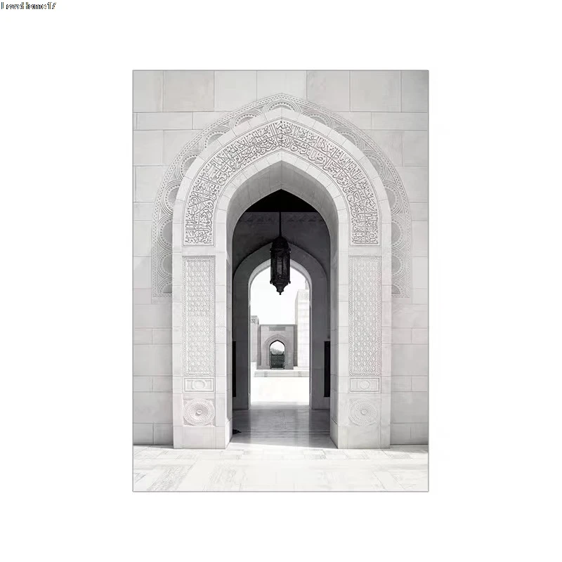 

Simple Art Poster Modern Nordic Style Building White Door Room Entrance Decoration Frameless Canvas Oil Painting Poster