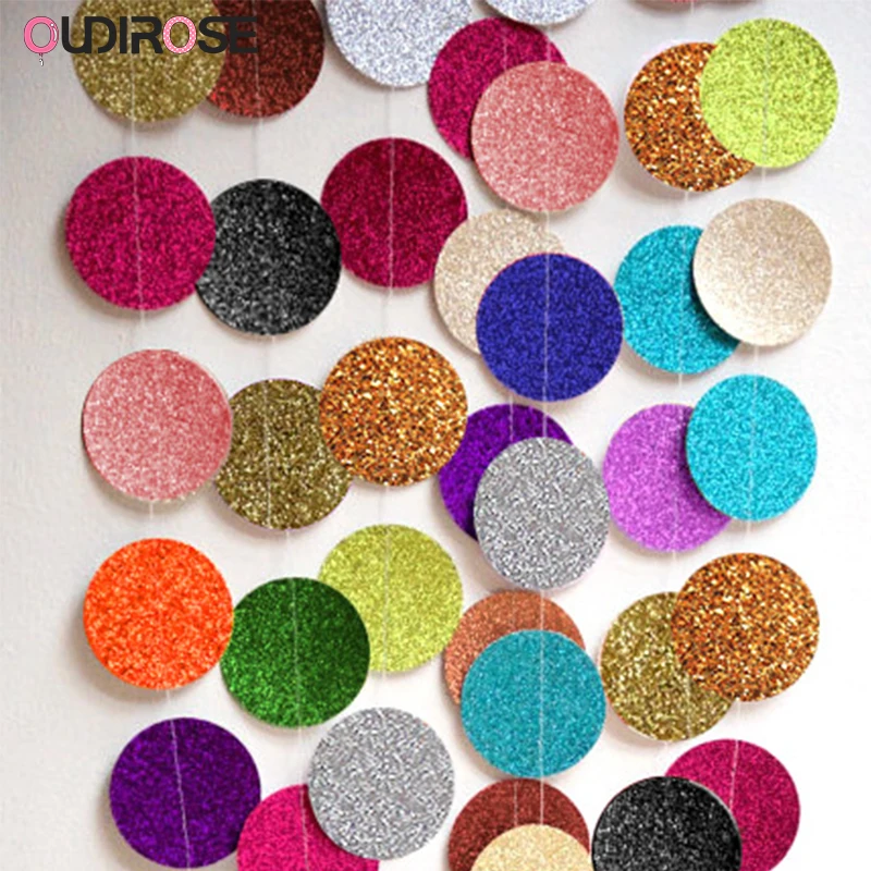 Бумажное знаменце "Круглые точки разных цветов" длиной 3,5/5 см для украшения свадеб, детских вечеринок, дня рождения и помещений.