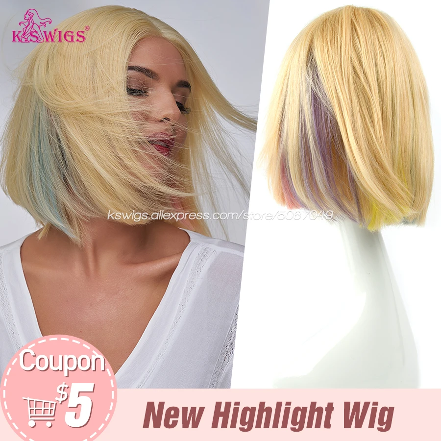K.S WIGS 10'' Straight Half Lace Bob Wigs Remy Human Hair Pre-Plucked Natural Hairline 150% Denisty 130g/pc