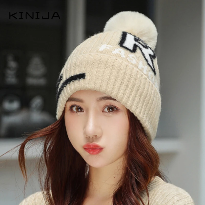 Новинка зимняя женская плюшевая утолщенная теплая шерстяная вязаная шапка с