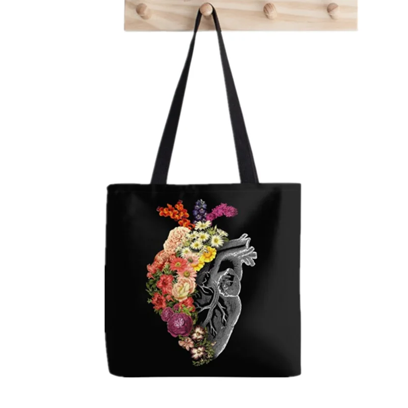 

2021 Shopper Flower Heart Spring Printed Tote Bag women Harajuku shopper handbag girl Shoulder shopping bag Lady Canvas Bag