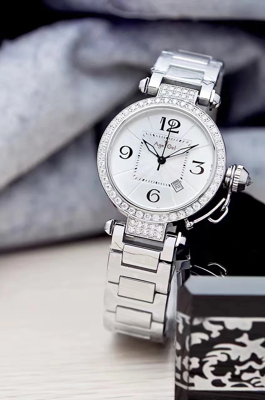 

Classic New Men Women Silver Diamonds Bezel Rose Gold White Sapphire Stainless Steel Watches Fashion Sport Pink AAA+