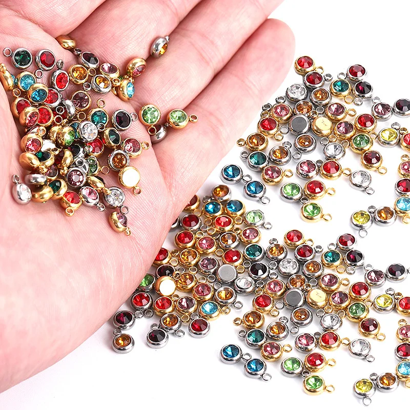 

10 pieces of stainless steel multicolor glas crystal stone gold 6*6mm accessory pendant for DIY jewelry making necklace bracelet
