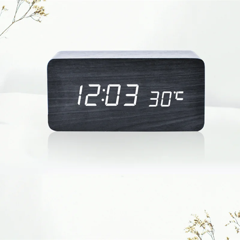 

Electronic Desk Alarm Clock Home Snooze Function Luminova LED Digital Wood Clock Table Decoration Accessories USB Power Supply