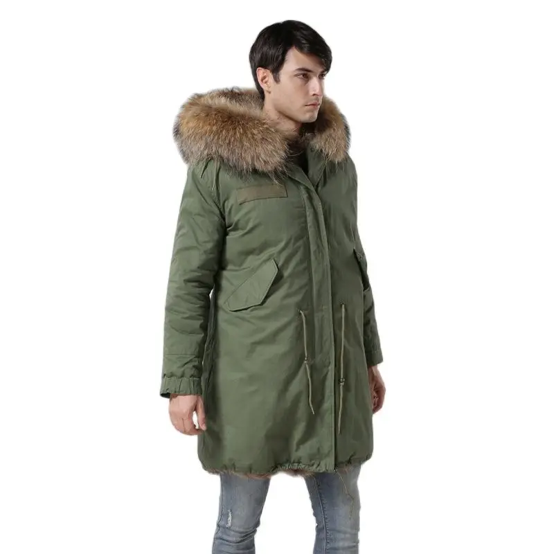 Winter Coat Fox Fur Lining Mens Army-green Long Style Fashion Real Collar Windproof Parka Factory Price Outwear | Мужская одежда