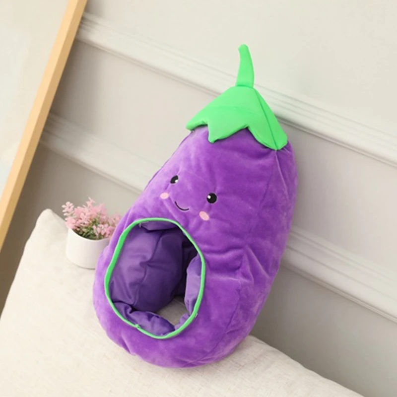 

Kawaii Cartoon Eggplant Plush Hat Cute Expression Embroidery Stuffed Toys Headgear Warm Earflap Cap Cosplay Party Props