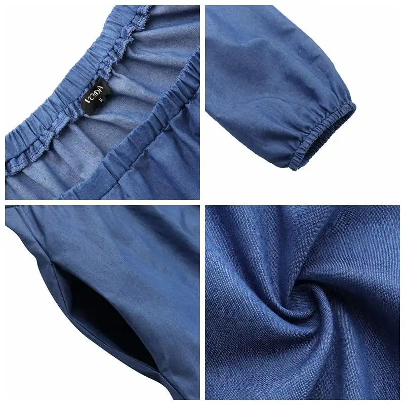 Джинсовое платье большого размера VONDA 2020 богемное осеннее до колена с длинным