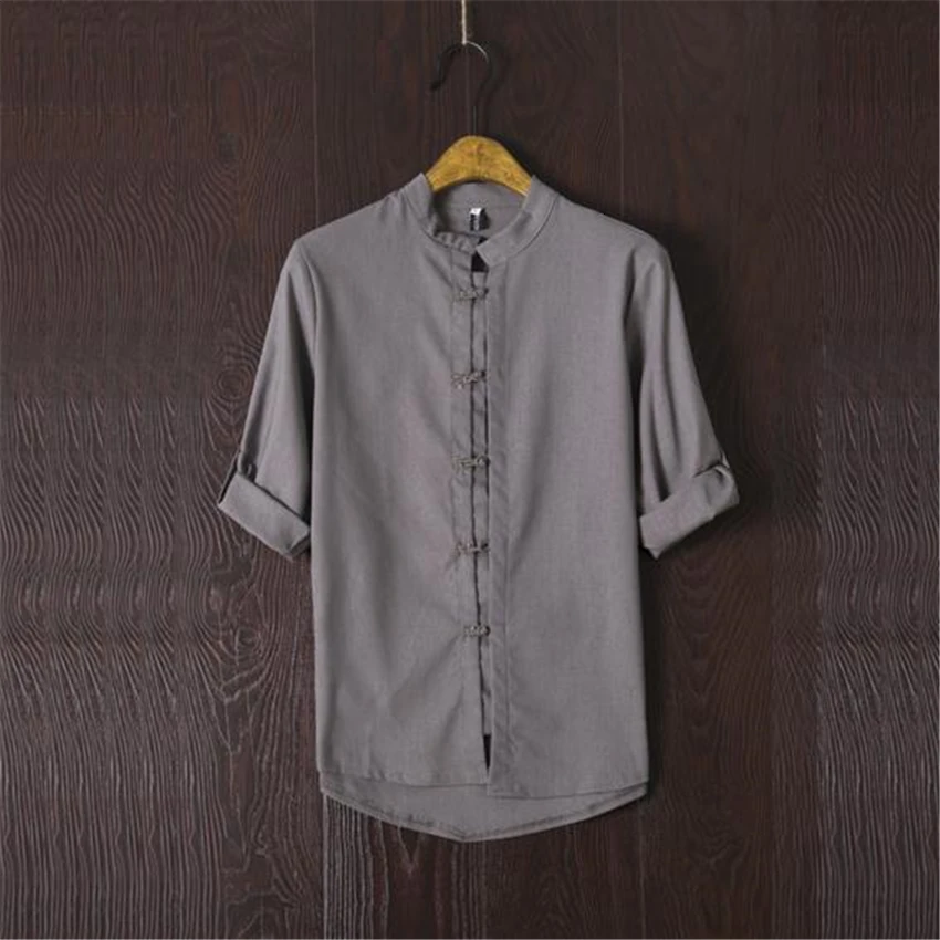 Рубашка мужская с рукавом до локтя традиционная китайская сорочка в стиле ретро