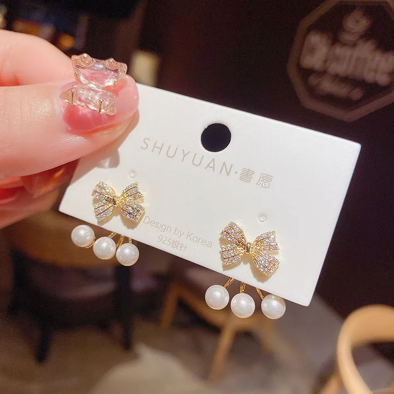 

2021 New Arrival Metal Trendy Bowknot Women Dangle Earrings Korean Earrings Pearl Simple Creative Design Female Elegant Jewelry
