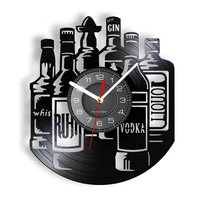 liquor decorative wall clock whisky vodka gin winebottle silhouette wall watch with led backlight silent hanging decor for bar