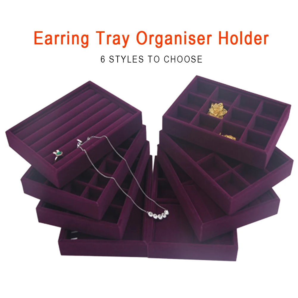 

Home Necklace Purple Velvet Ring Earring Tray Boutiques Organiser Holder Showcase Pendant Jewelry Display Accessories Bracelet