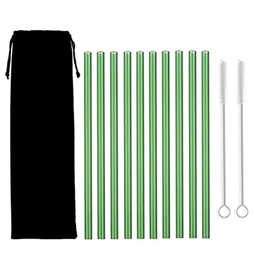 green-BAG 10 шт Ручная работа стеклянная соломка с 2 шт чистящей щеткой экологически чистые бытовые стеклянные прямые трубы Tubularis храп кусок трубки - Цвет: green-BAG