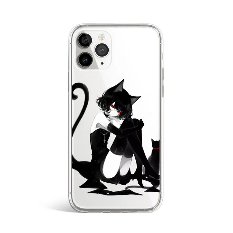 

Anime Loli Gothic Cat Phone Case Transparent for iPhone 11 12 mini pro XS MAX 8 7 6 6S Plus X 5S SE 2020 XR